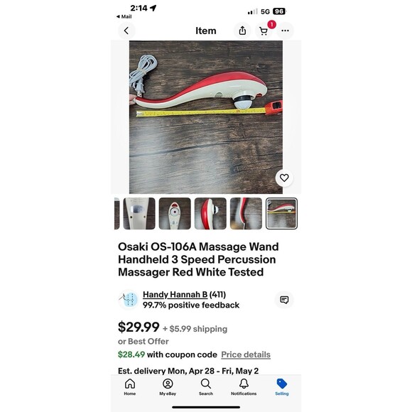 Osaki OS-106A Massage Wand Handheld 3 Speed Percussion Massager Red White Tested - Picture 9 of 12